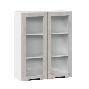 Навесной кухонный шкаф 800 высокий со стеклом Джамис ЛД 296.460.000.030, Белый/Белый камень в Каменске-Уральском