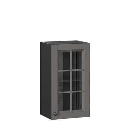 Кухонный шкаф Амели-3 400 со стеклом ЛД 299.320.000.026, Черный/Оникс серый в Екатеринбурге - изображение