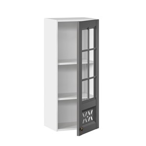Навесной кухонный шкаф Амели-3 400 высокий со стеклом ЛД 299.420.000.040, Белый/Оникс серый в Екатеринбурге - предосмотр 1