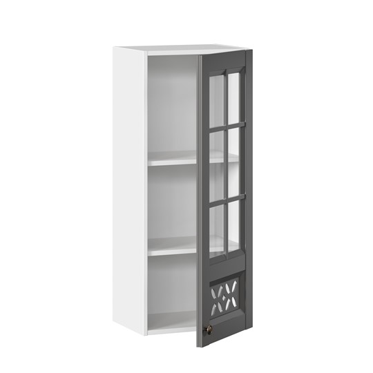 Навесной кухонный шкаф Амели-3 400 высокий со стеклом ЛД 299.420.000.040, Белый/Оникс серый в Екатеринбурге - изображение 1