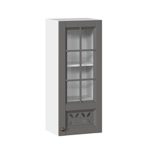Навесной кухонный шкаф Амели-3 400 высокий со стеклом ЛД 299.420.000.040, Белый/Оникс серый в Первоуральске