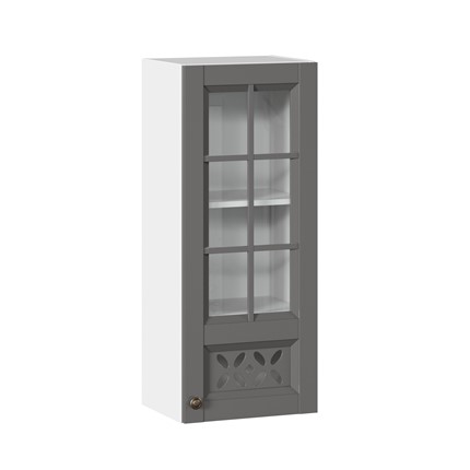 Навесной кухонный шкаф Амели-3 400 высокий со стеклом ЛД 299.420.000.040, Белый/Оникс серый в Екатеринбурге - изображение