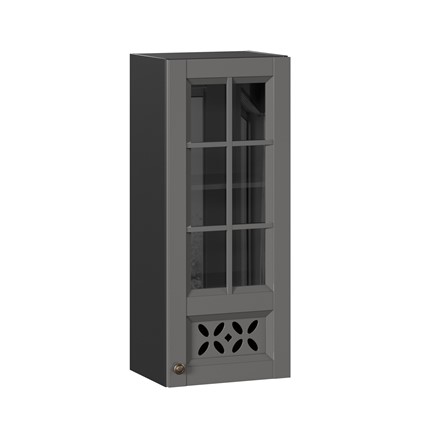 Шкаф на кухню Амели-3 400 высокий со стеклом ЛД 299.420.000.042, Черный/Оникс серый в Екатеринбурге - изображение