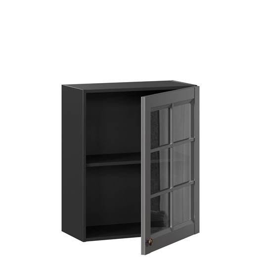 Навесной кухонный шкаф Амели-3 600 со стеклом ЛД 299.350.000.032, Черный/Оникс серый в Екатеринбурге - изображение 1