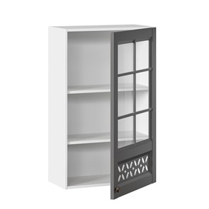 Кухонный шкаф Амели-3 600 высокий со стеклом ЛД 299.450.000.046, Белый/Оникс серый в Екатеринбурге - предосмотр 1