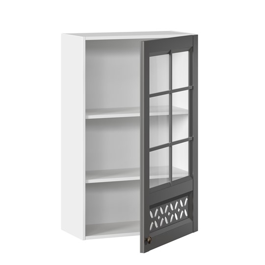Кухонный шкаф Амели-3 600 высокий со стеклом ЛД 299.450.000.046, Белый/Оникс серый в Екатеринбурге - изображение 1