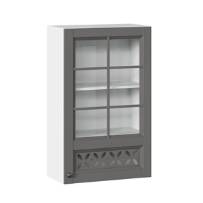 Кухонный шкаф Амели-3 600 высокий со стеклом ЛД 299.450.000.046, Белый/Оникс серый в Первоуральске