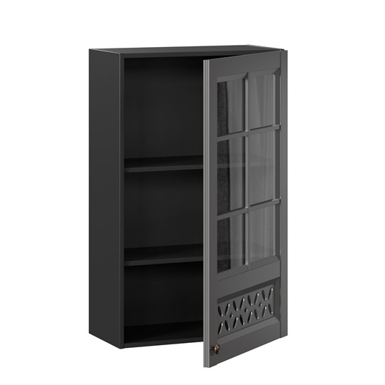 Кухонный шкаф Амели-3 600 высокий со стеклом ЛД 299.450.000.048, Черный/Оникс серый в Екатеринбурге - изображение 1