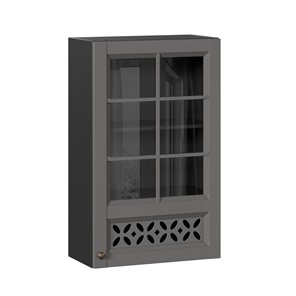 Кухонный шкаф Амели-3 600 высокий со стеклом ЛД 299.450.000.048, Черный/Оникс серый в Первоуральске