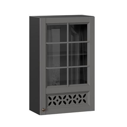 Кухонный шкаф Амели-3 600 высокий со стеклом ЛД 299.450.000.048, Черный/Оникс серый в Екатеринбурге - изображение