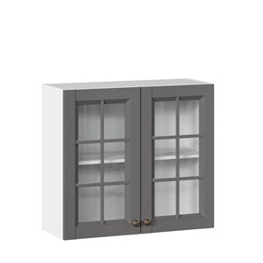 Кухонный шкаф Амели-3 800 со стеклом ЛД 299.360.000.034, Белый/Оникс серый в Первоуральске