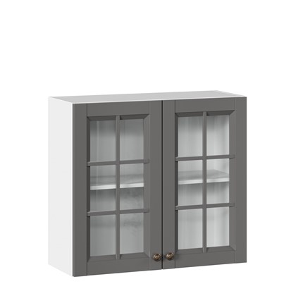 Кухонный шкаф Амели-3 800 со стеклом ЛД 299.360.000.034, Белый/Оникс серый в Екатеринбурге - изображение