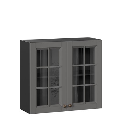Кухонный шкаф Амели-3 800 со стеклом ЛД 299.360.000.036, Черный/Оникс серый в Екатеринбурге - изображение