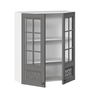 Кухонный шкаф Амели-3 800 высокий со стеклом ЛД 299.460.000.050, Белый/Оникс серый в Екатеринбурге - предосмотр 1