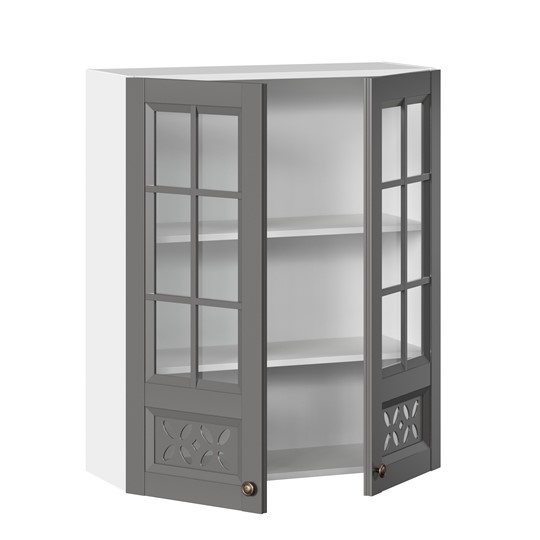Кухонный шкаф Амели-3 800 высокий со стеклом ЛД 299.460.000.050, Белый/Оникс серый в Екатеринбурге - изображение 1