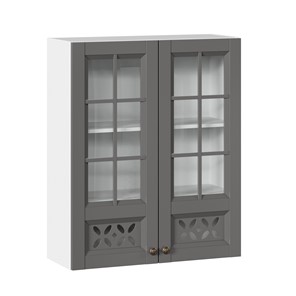 Кухонный шкаф Амели-3 800 высокий со стеклом ЛД 299.460.000.050, Белый/Оникс серый в Кушве
