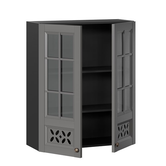 Навесной шкаф Амели-3 800 высокий со стеклом ЛД 299.460.000.052, Черный/Оникс серый в Екатеринбурге - изображение 1