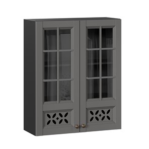 Навесной шкаф Амели-3 800 высокий со стеклом ЛД 299.460.000.052, Черный/Оникс серый в Первоуральске