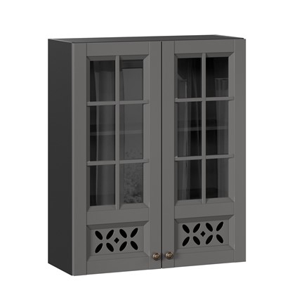 Навесной шкаф Амели-3 800 высокий со стеклом ЛД 299.460.000.052, Черный/Оникс серый в Екатеринбурге - изображение