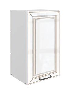 Кухонный шкаф Атланта L400 Н720 (1 дв. гл.) эмаль (белый/белый глянец патина золото) в Ирбите