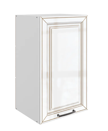 Кухонный шкаф Атланта L400 Н720 (1 дв. гл.) эмаль (белый/белый глянец патина золото) в Новоуральске - изображение