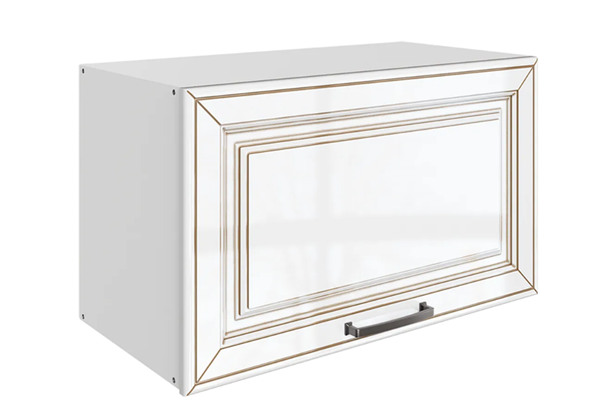 Шкаф кухонный Атланта L600 Н360 (1 дв. гл.) эмаль (белый/белый глянец патина золото) в Екатеринбурге - изображение