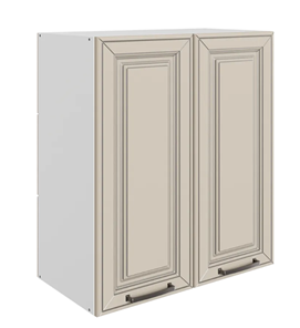 Кухонный шкаф Атланта L600 Н720 (2 дв. гл.) эмаль (белый/сливки патина платина) в Ревде