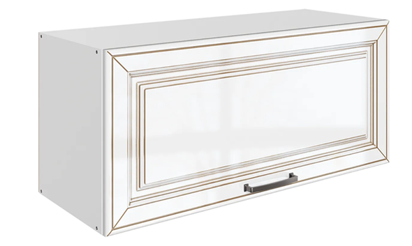 Навесной шкаф Атланта L800 Н360 (1 дв. гл.) эмаль (белый/белый глянец патина золото) в Екатеринбурге - изображение