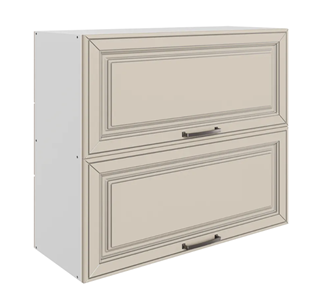 Кухонный навесной шкаф Атланта L800 Н720 (2 дв. гл. гориз.) эмаль (белый/сливки патина платина) в Первоуральске