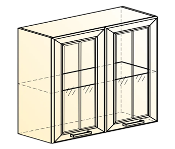 Шкаф навесной Атланта L800 Н720 (2 дв. рам.) эмаль (белый/белый глянец патина золото) в Ревде - предосмотр 1
