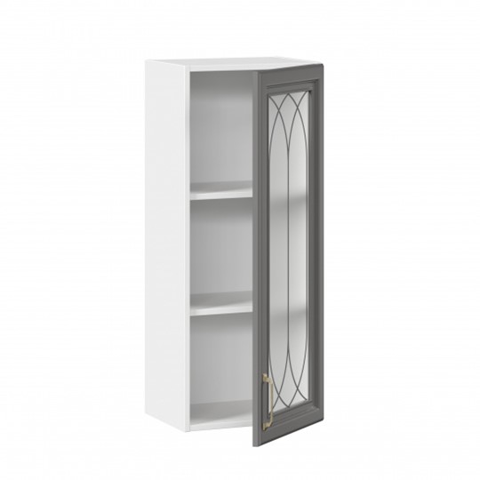 Кухонный шкаф Джелатто 400 высокий со стеклом ЛД 241.420.000.110, Белый/Оникс серый в Екатеринбурге - изображение 1