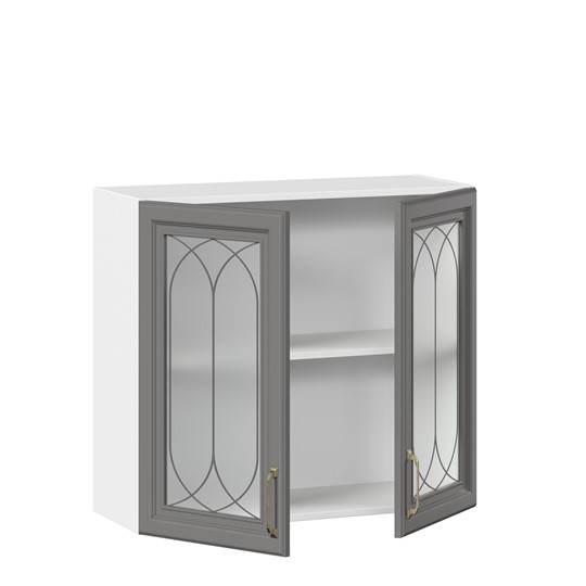 Навесной шкаф Джелатто 800 со стеклом ЛД 241.360.000.107, Белый/Оникс серый в Екатеринбурге - изображение 1