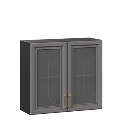 Шкаф кухонный Джелатто 800 со стеклом ЛД 241.360.000.149, Черный/Оникс серый в Екатеринбурге - изображение