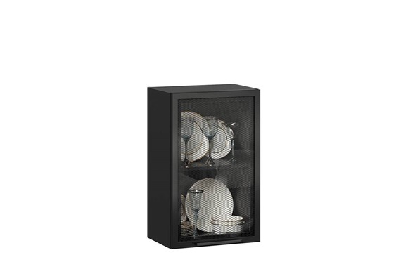 Навесной кухонный шкаф Герда 450 стекло 279.330.000.092 (Чёрный/Чёрный) в Екатеринбурге - изображение