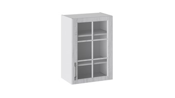 Навесной кухонный шкаф Прованс (Белый глянец/Санторини светлый) со стеклом В_72-50_1ДРс в Ревде