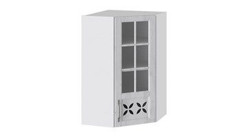 Кухонный навесной шкаф Прованс (Белый глянец/Санторини светлый) угловой со стеклом ВУ45_96-(40)_1ДРДс(R) в Ирбите