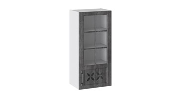 Кухонный навесной шкаф Прованс (Белый глянец/Санторини темный) cо стеклом правый В_96-45_1ДРДс(R) в Ирбите