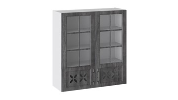 Навесной кухонный шкаф Прованс (Белый глянец/Санторини темный) cо стеклом В_96-90_2ДРДс в Ирбите