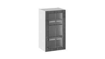 Настенный шкаф Прованс (Белый глянец/Санторини темный) со стеклом В_72-40_1ДРс в Ирбите