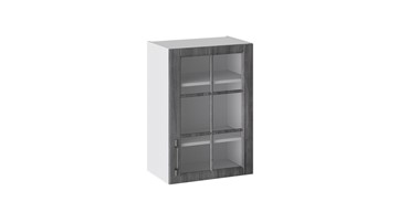 Шкаф на кухню Прованс (Белый глянец/Санторини темный) со стеклом В_72-50_1ДРс в Кушве