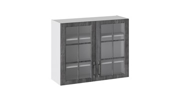 Настенный шкаф Прованс (Белый глянец/Санторини темный) со стеклом В_72-90_2ДРс в Асбесте