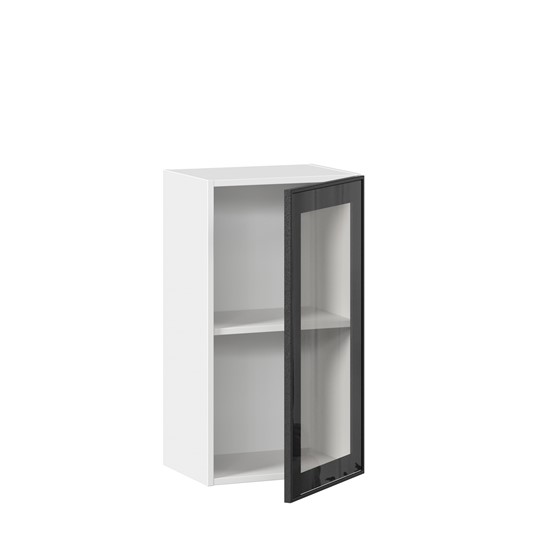 Кухонный шкаф со стеклом 400 Индиго ЛД 298.320.000.102, Белый/Чёрный в Екатеринбурге - изображение 1
