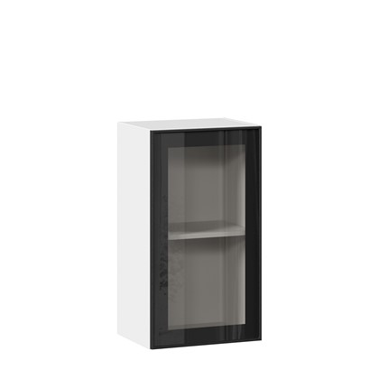 Кухонный шкаф со стеклом 400 Индиго ЛД 298.320.000.102, Белый/Чёрный в Кушве - изображение