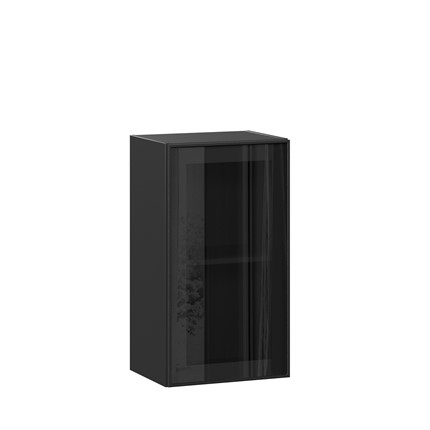 Навесной кухонный шкаф со стеклом 400 Индиго ЛД 298.320.000.144, Чёрный/Чёрный в Екатеринбурге - изображение