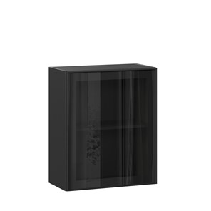 Навесной кухонный шкаф со стеклом 600 Индиго ЛД 298.350.000.063, Чёрный/Чёрный в Первоуральске
