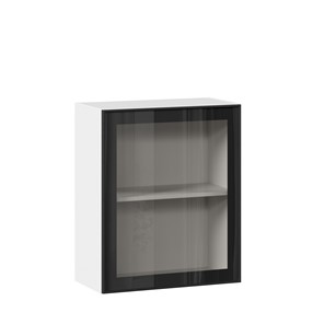 Шкаф настенный со стеклом 600 Индиго ЛД 298.350.000.105, Белый/Чёрный в Первоуральске