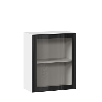 Шкаф настенный со стеклом 600 Индиго ЛД 298.350.000.105, Белый/Чёрный в Екатеринбурге - изображение