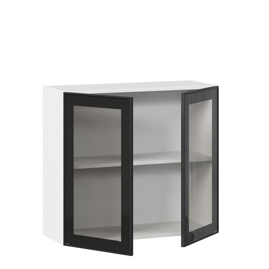 Навесной шкаф со стеклом 800 Индиго ЛД 298.360.000.023, Белый/Чёрный в Екатеринбурге - изображение 1