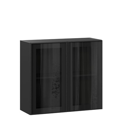Шкаф на кухню со стеклом 800 Индиго ЛД 298.360.000.149, Чёрный/Чёрный в Екатеринбурге - изображение