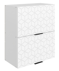 Кухонный навесной шкаф Стоун L600 Н720 (2 дв. гл. гориз.) с фрезировкой (белый/джелато софттач) в Екатеринбурге